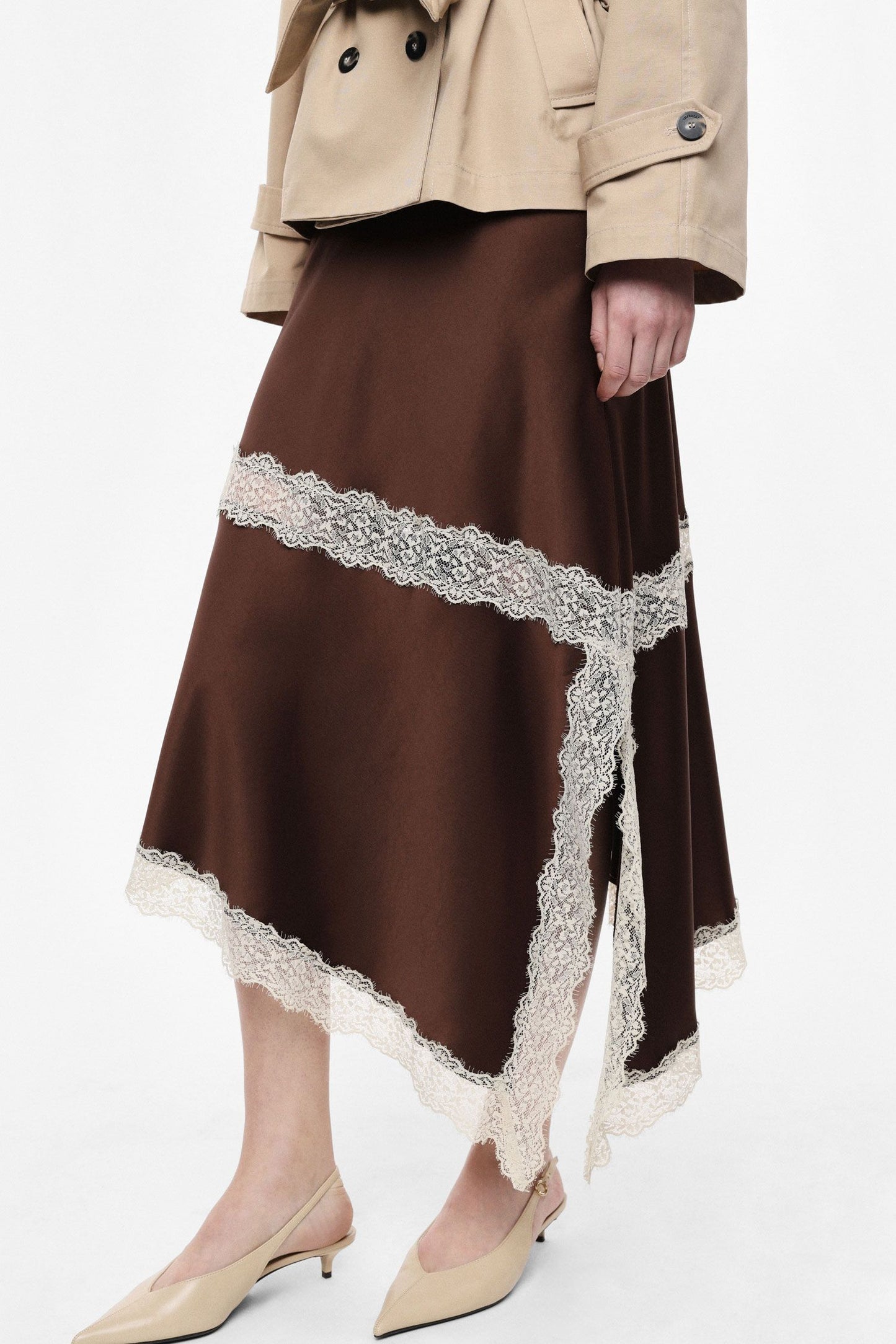 Midi Skirt with Lace Inserts