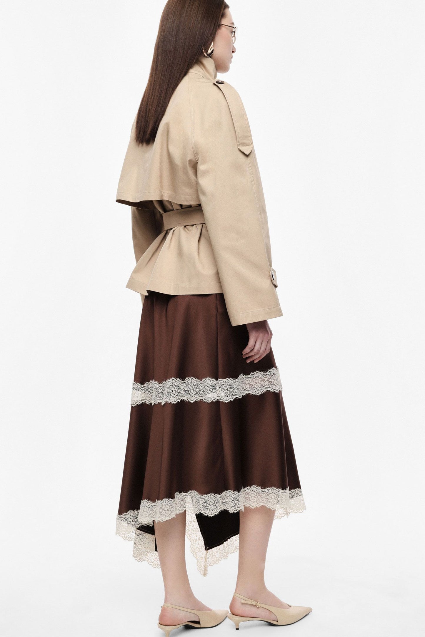 Midi Skirt with Lace Inserts
