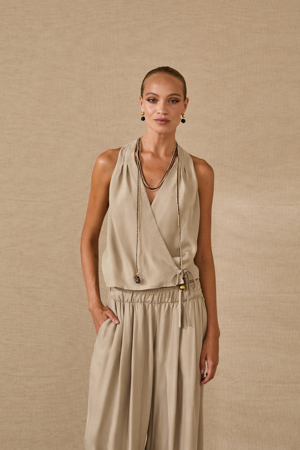 PRIVEE Tie-Front Vest